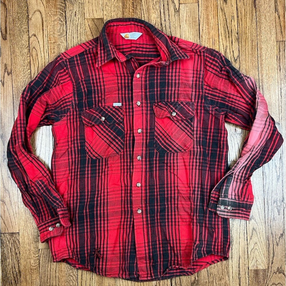 Vintage Carhartt Button Up Shirt Plaid Rugged Wear Made USA Buffalo Plaid Sz XL